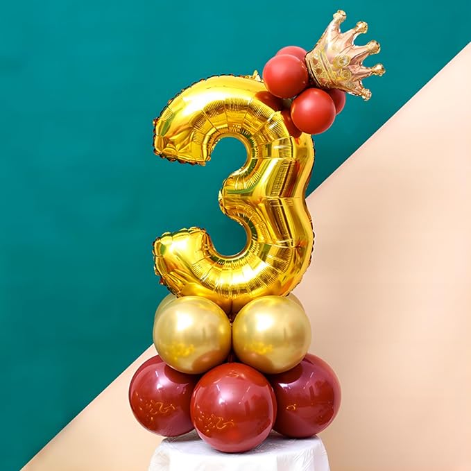 40 Inch Gold Number Balloons, Helium Mylar Foil Number Balloons for Birthday, Number 3 Balloon for 3st Birthday Decorations for Kids, Anniversary Party Decorations Supplies