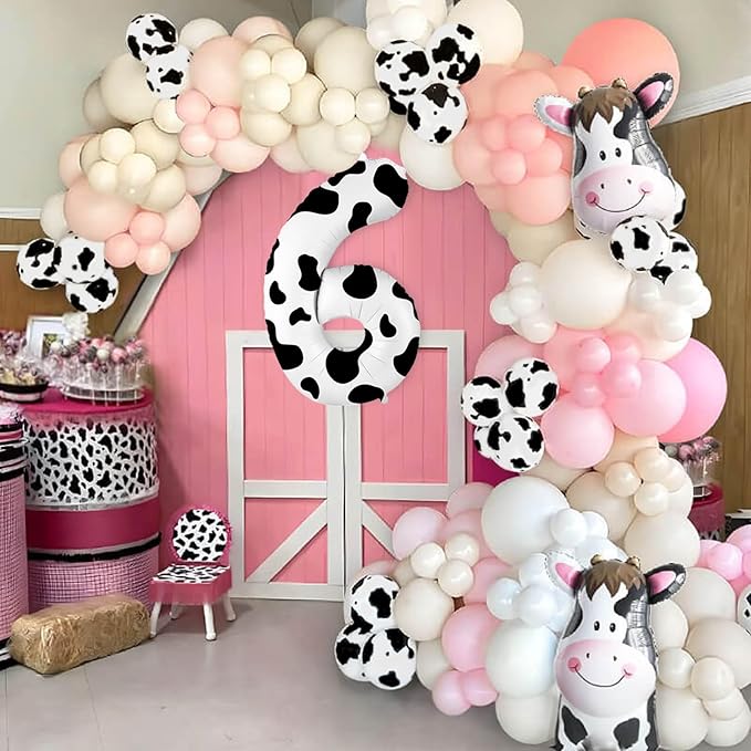 SINBEE Cow Print 40 inch Balloon, Number 6, for Birthday Decorations, Reusable, Unisex, Children's Party Decor