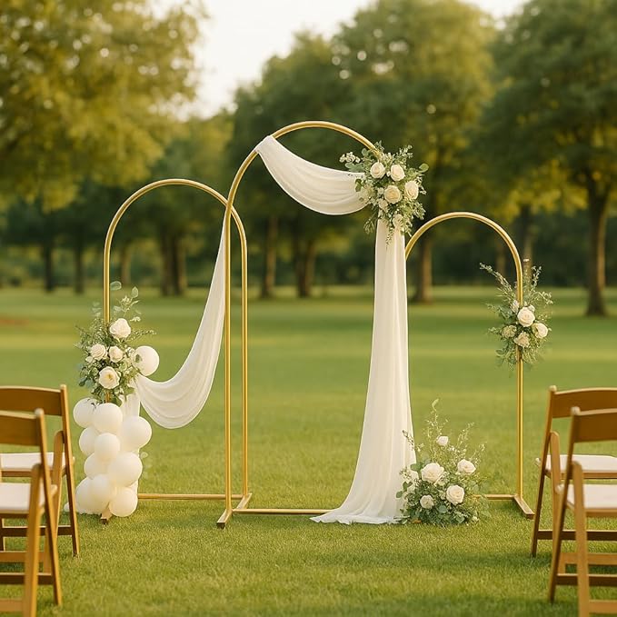 Metal Arch Backdrop Stand Set of 3, Heavy-Duty Balloons Arch Frame for Wedding Ceremony, Party, Baby Shower, Birthday Decorations (Gold, 4ft+5ft+6ft)