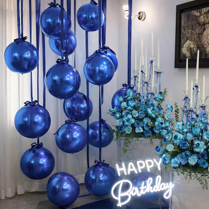Togvu Navy Blue Round Foil Balloons, 12PCS Different Sizes 4D Metallic Balloon Large Navy Sphere Mirror Ball Balloons for Prom Graduation New Year Birthday Party Ceiling Decorations Supplies