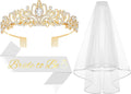 3Pcs Bride to Be Crown with Sash and Veil for Bachelorette Party Decorations, Bridal Shower Accessories for Gift, Favors