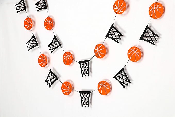 Basketball and Hoop Garland Decorations – Sports-Themed Banner for Game Day Parties, Team Celebrations, Tournaments, Sports Bars, Athlete Events, or Basketball-Themed Room and Event Décor