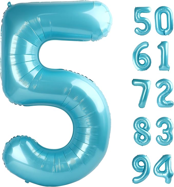 Pearlescent Blue 5 Balloon, Number Balloons 40 Inch, 5th Birthday Balloon Decorations, Pearlescent Blue Party Supplies, 5 Number Balloons, Number 5 Balloon