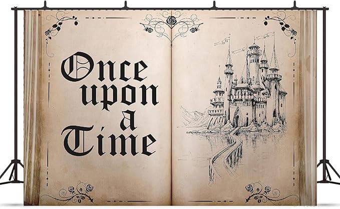 Fairy Tale Books Backdrop Once Upon a Time Backdrops Ancient Castle Princess Romantic Wedding Birthday Party Decorations Magic Book Background Banner Props 7x5FT