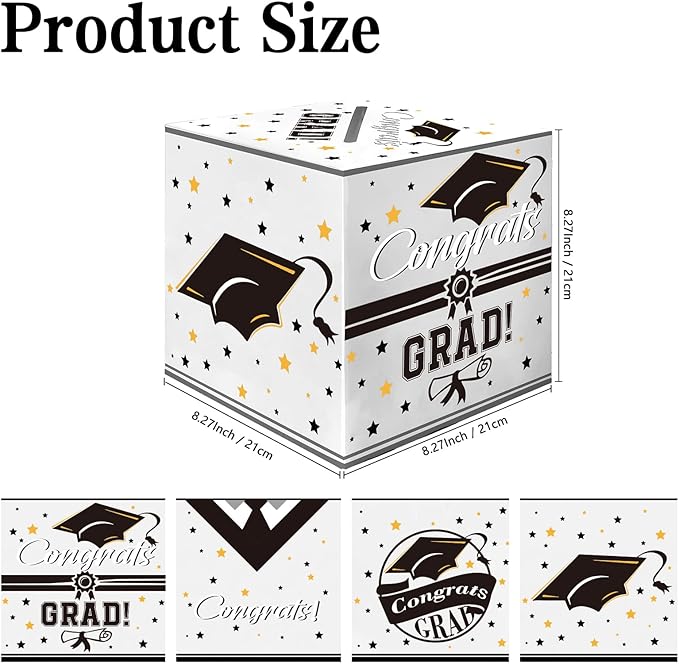 Graduation Card Box, Graduation Party Decorations 2025, White Graduation Box, Graduation Card Holder, Foldable Cardboard Congrats Grad Card Gift Box for Graduation Party Supplies Party Favors