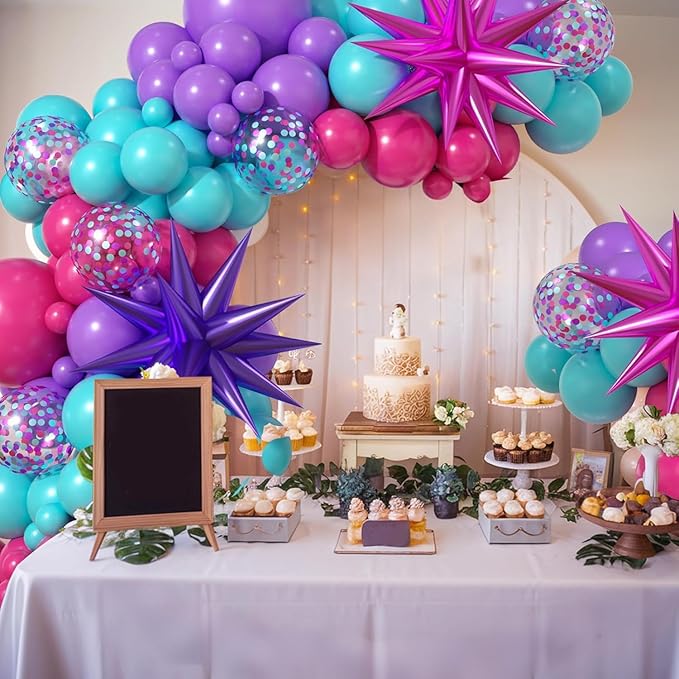 Pink and Teal Blue Balloon Arch Kit, Balloon Garland Kit with Purple Teal Blue Hot Pink Turquoise Party Balloons Confetti Balloons for Girls Women Birthday Baby Shower Wedding Party Decorations