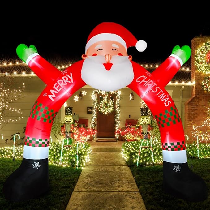 Christmas Archway Inflatable, 11 ft Santa Blow Up Arch with LED Light Christmas Inflatables Outdoor Decorations, Xmas Blow Up Decor for Lawn Home Party Yard Garden Décor