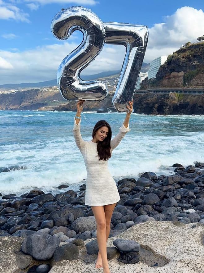 40 Inch Number 25 Balloons, Happy 25th Birthday Decorations for Women, Silver Foil Large Ballon for 2 5 25 52 Birthday Party Wedding Anniversary Supplies