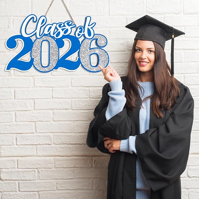 2026 Graduation Decorations Class of 2026 Wooden Sign Blue Silver Graduation 2026 Graduate Sign Photo Booth Prop