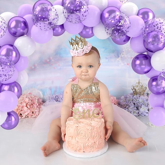 Patimate Lavender Purple Balloons Set, 50 pcs 12 inch Metallic Purple Lavender Lilac Confetti Latex Balloons Kit for Birthday Baby Shower Wedding Party Decorations
