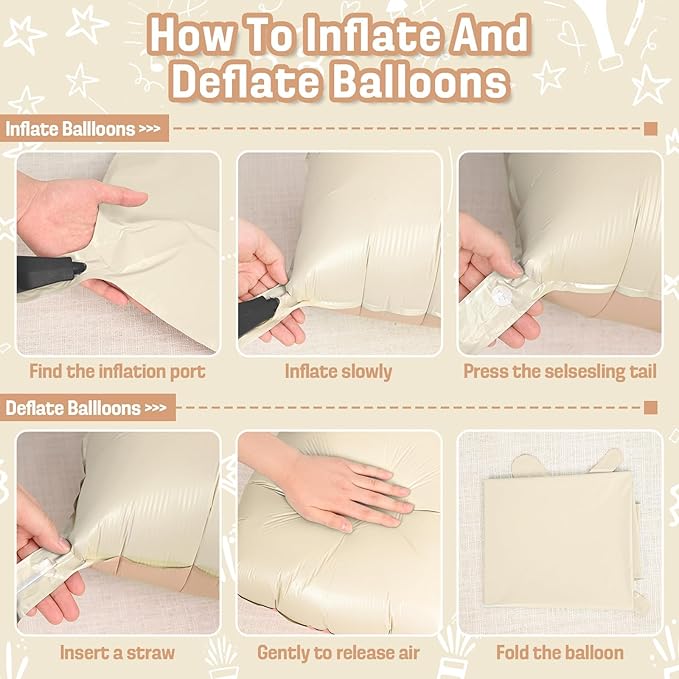 Sand White Brown Square Foil Balloons Wall, 25PCS Double Sided Boho Cream Nude Beige Balloons Tunnel Arch Kit Backdrop for Birthday Neutral Bear Bridal Baby Shower Engagement Party Decorations