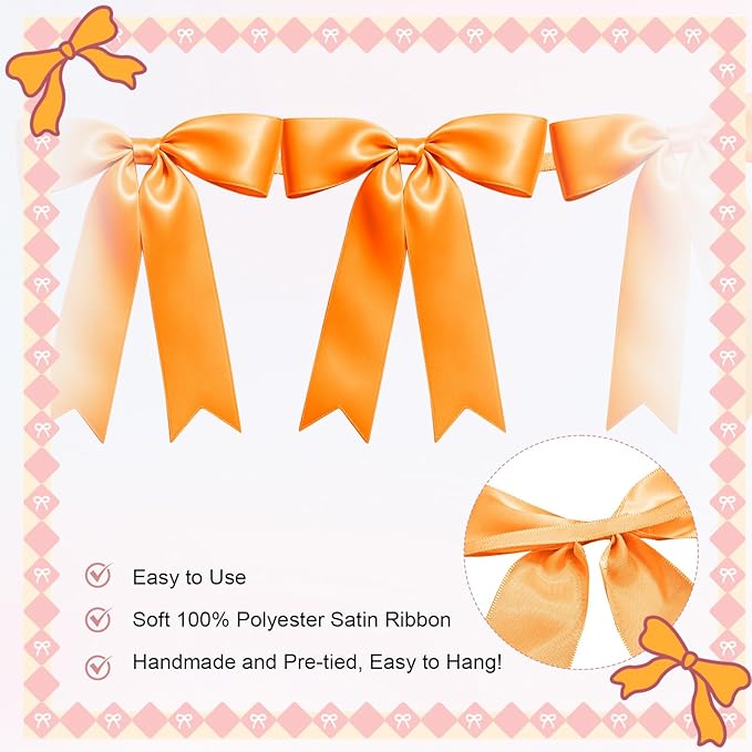 2 Strings of 16PCS Golden Yellow Bow Garlands Banner Decoration,Pre-Strung Satin Ribbon Ornaments for Birthday,Christmas,The Fall Festival,Thanksgiving,Halloween,Anniversary,Wedding,Baby Shower