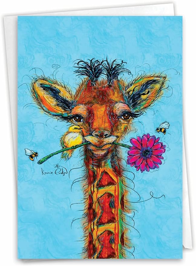 NobleWorks Birthday Greeting Card with 5 x 7 Inch Envelope (1 Card) Bday Wiry Wildlife - Giraffe C10324BBDG