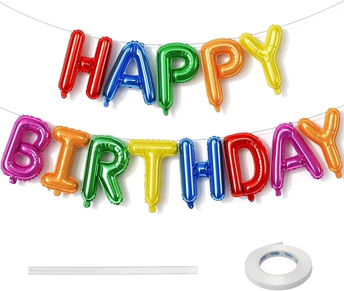 16 Inch Happy Birthday Banner Balloon, Rainbow Happy Birthday Letters Foil Balloons, Self Inflating Multicolor HBD Balloons Bunting for Kids Girls Boys Colorful Bday Party Decorations