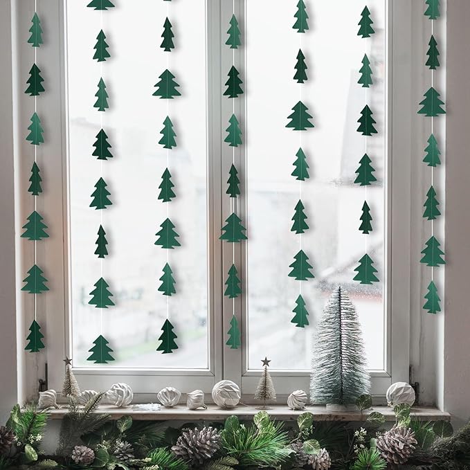 GCQQ Christmas Tree Garland - 43.5 Ft Dark Green Christmas Tree Hanging Garlands for New Year Xmas Woodland Baby Shower Party Decorations, 2.6"x2.6"