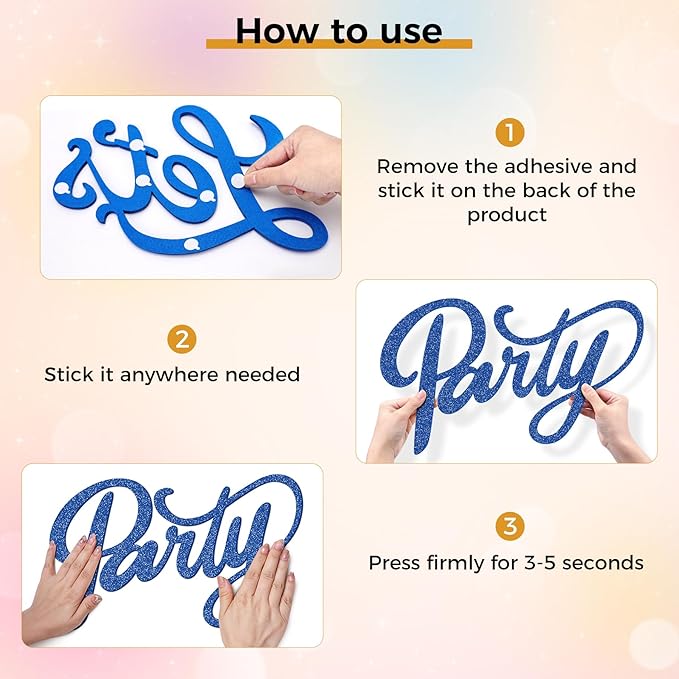 Babenest Let's Party Felt Sign, Flash Royal Blue Reusable Glitter Letter Banner for Backdrop, Balloon Arch Decor, Party Supplies for Graduation, Birthday, Wedding, Bachelorette, Christmas, Home Bar, Man Cave Wall Decorations