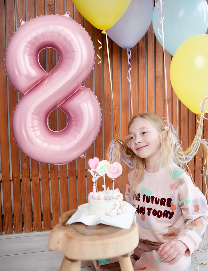 Pink Number 8 Balloons – 40 Inch Giant Foil Number Balloon, Light Pink Number Balloon for Girls Birthday, Baby Shower & Princess Theme Party Decorations