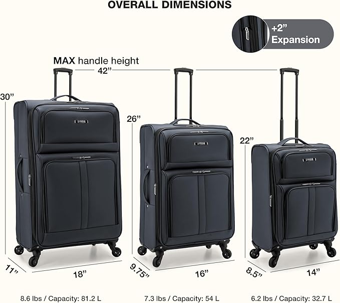 U.S. Traveler Anzio Softside Expandable Luggage with Spinner Wheels, Dark Grey, 2-Piece Set (22/30)
