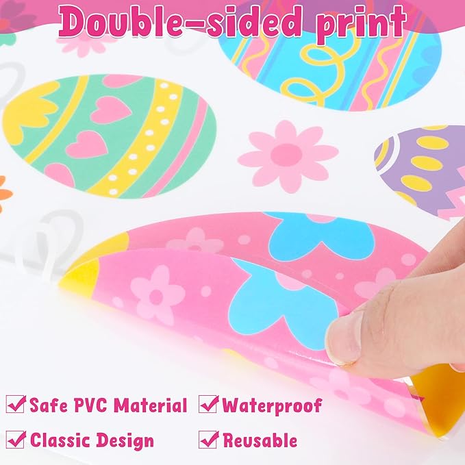 9 Sheets Easter Window Clings, 152PCS Double Sided Easter Party Clings for Glass Windows with Bunny Egg Flower, Reusable Happy Eggs Bunny Window Decals Stickers for Home Office Decorations