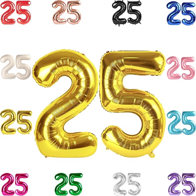 25 Balloon Number, Gold Number 25th Birthday Balloons 40 Inch, 25 or 52 Years Old Gold Birthday Decorations for Men Women, 25th Anniversary Decorations