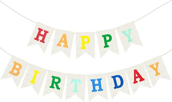 Burlap Happy Birthday Banner, Colorful Assembled Happy Birthday Banner Sign Garland for Boys Girls Rustic Party Decorations