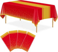 4 Pack Red and Gold Tablecloth Party Decorations Plastic Red Tablecloth Printed Gold Table Runner 54 x108 Inch Disposable Rectangle Table Cover for Birthday Wedding Graduation Anniversary