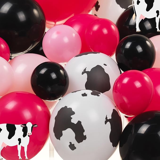 Hot Pink and Black Cowgirl Balloon garland Arch Kit 101Pcs with mylar foil Disco Ball Cow print Balloons for Girl birthday bachelorette party Decorations
