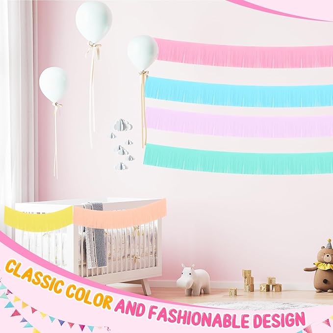Taiyin 12 Pack 120 Feet Macaron Fringe Garland Tissue Pastel Paper Fringe Tassel Party Garland Wall Hanging Banner Backdrop Streamers for Wedding Birthday Autumn Thanksgiving
