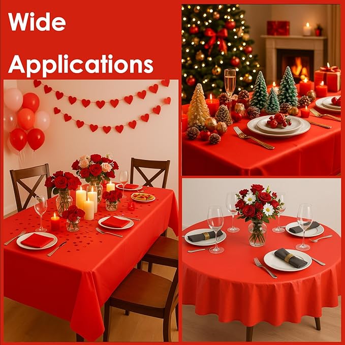 Craft And Party 12-Pack Red Plastic Tablecloths – 54 x 108 Inch Disposable Table Covers for Rectangle Tables, Heavy Duty & Waterproof for Parties, Events, Banquets, Red