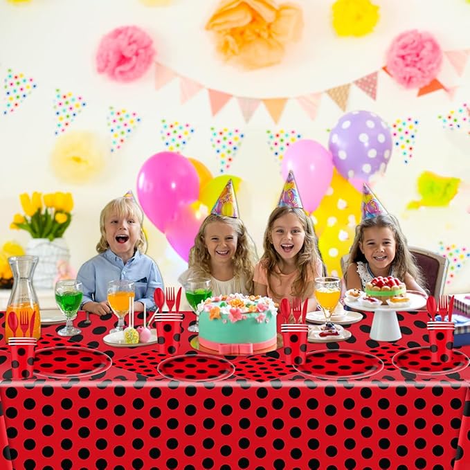81Pcs Ladybug Party Tableware Set Ladybug Birthday Party Supplies,Paper Plates,Napkins,Cup,knives,Spoons and Forks