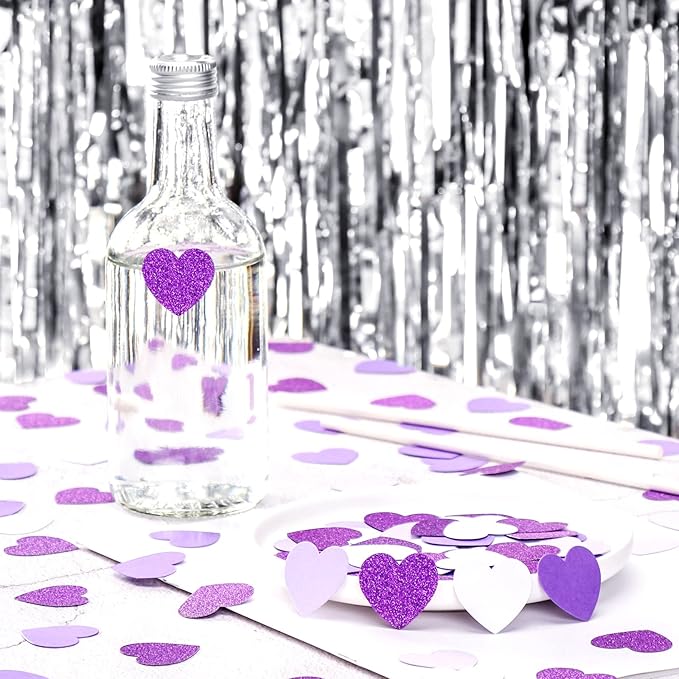 Purple White Lavender Heart Confetti - 300pcs Valentines Mothers Day Decor Glitter Paper Dots Bridal Baby Shower Wedding Bachelorette Engagement Birthday Party Table Decorations Lasting Surprise