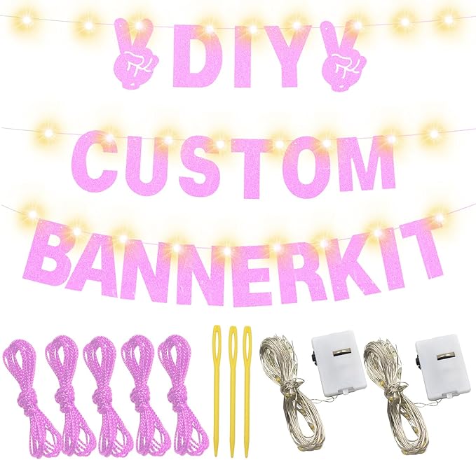 175Pcs DIY Custom Letter Banner Glitter Customizable Banner Kit 0-9 Numbers DIY Girls Happy Birthday Letters Personalized Banners for Wedding Birthday Party Decorations Supplies(Dazzling Light Pink)