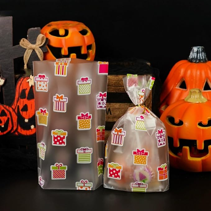 FERENLI 50 Pack Matte Cellophane Treat Bags 5.1x7.5 inch (13x19 cm) with Twist Ties Plastic Goodie Bags for Gift Wrapping Birthday Party Favor Candy Cookie Food Storage Packaging