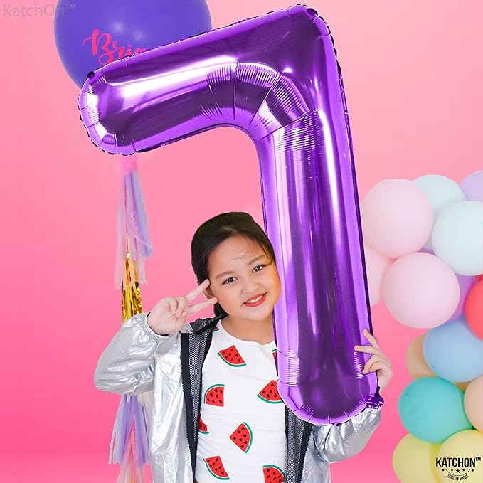 KatchOn Giant Purple Number 7 Balloon - 40 Inch | 7th Birthday Balloon for 7th Birthday Decorations