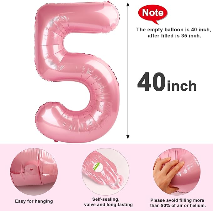 Balloon Numbers 40 Inch 5 Ballon for 5th Birthday Decorations, 15 25 35 50 Big Pearl Pink Number Balloons for Wedding Photo Shoot Party Decor