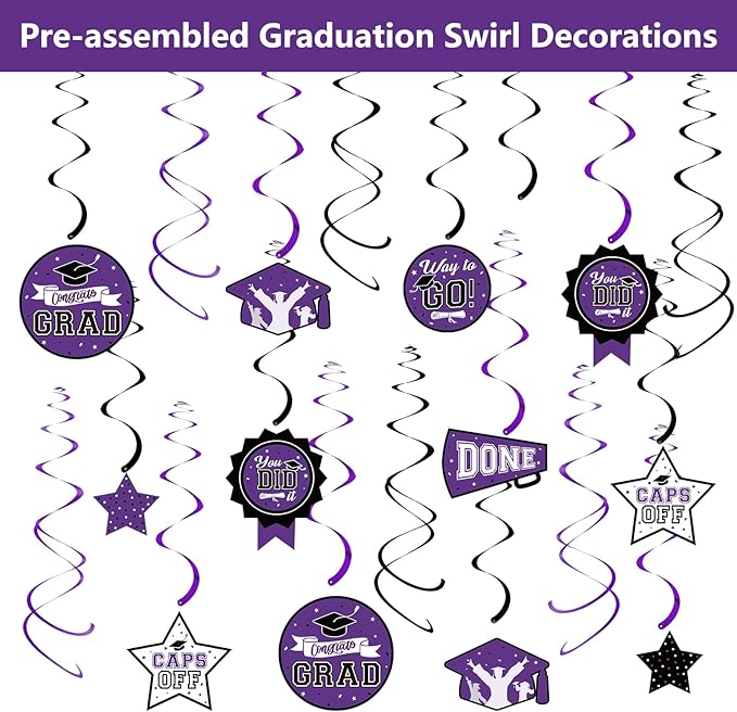 DAZONGE Graduation Decorations Class of 2026 Purple, 265pcs Disposable 2026 Graduation Party Decorations Tableware Set, Grad Party Supplies for 50 Guests, Congrats Grad Banner and Hanging Swirls