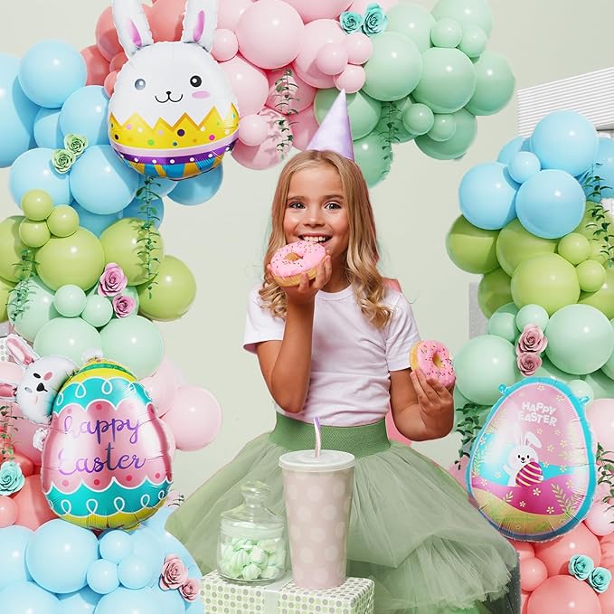 148Pcs Easter Pastel Balloon Garland Arch Kit, Pastel Pink Light Blue Green Balloons with Bunny Rabbit Egg Foil Balloons for Easter Birthday Party Bunny Hunt Spring Baby Shower Decorations