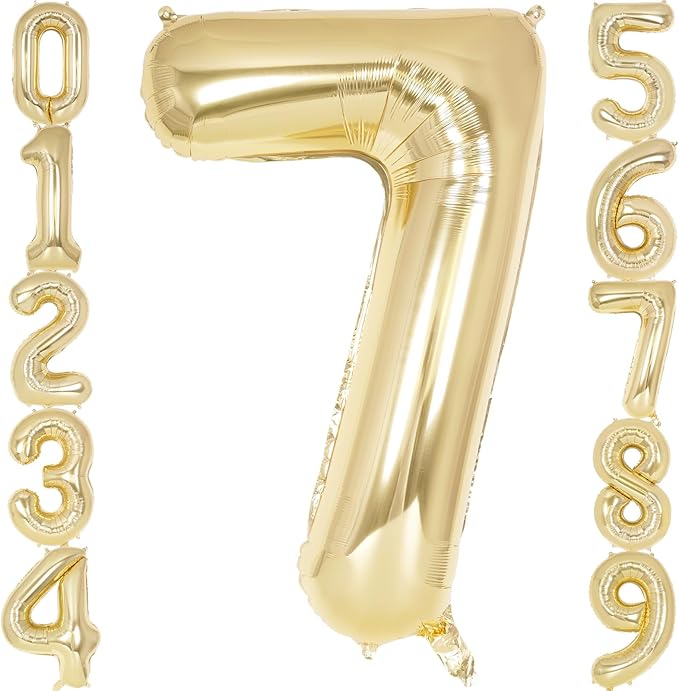 Light Gold Number 7 Balloon 40 Inch, Big Large Foil Helium White Gold Number Balloons, Giant Mylar Number 7 Balloons for 7 Year Old Birthday Party Decorations Supplies Anniversary