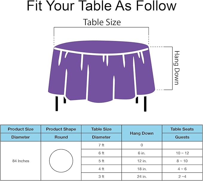 PARTY ULYJA Purple Plastic Tablecloths 2 Pack Disposable Table Covers 84 Inch Circle Bridal Shower PEVA Violet Table Cloths for BBQ Picnic Birthday Wedding Banquet Parties 6 ft Round Table Use