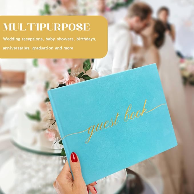 Elegant Wedding Guest Book - Perfect for Wedding Receptions, Baby Showers, Birthdays and Special Events - Polaroid Guest Book with 110 Lined Pages for Sign-In and Photos -Hardcover (Ocean Blue)