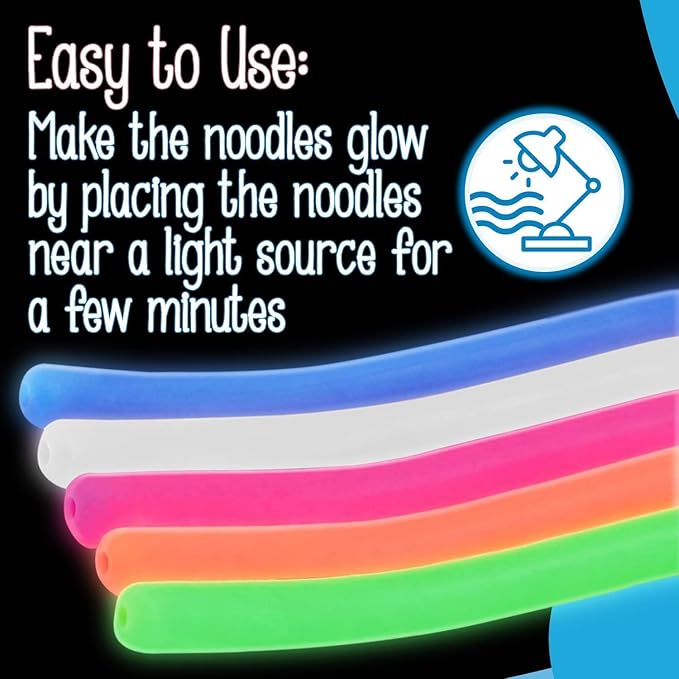 IMPRESA Noodles Toy - Glow-in-The-Dark Stretchy String Fidget - Sensory Noodle Toy for Kids & Adults - 5-Pack, Multicolor - Glow in The Dark