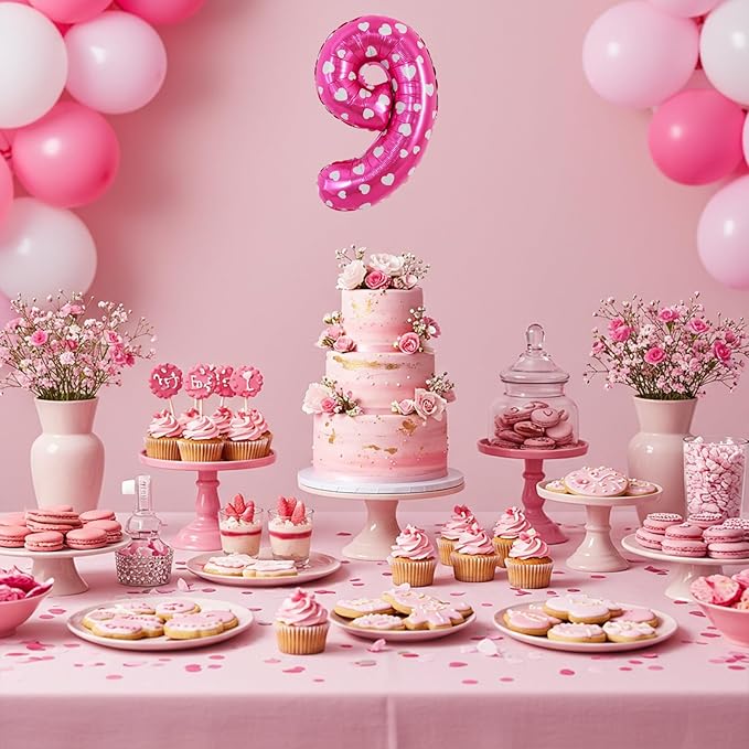 TONIFUL Balloons 16 Inch Pink polka dot 0-9 Number Mylar Foil Balloons Custom digitalal Balloons for 2026 New Year Eve Birthday Party Engagement Graduations Anniversary Baby Shower