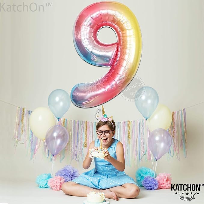 KatchOn, Huge 40 Inch, Rainbow 9 Balloon - Cloud 9 Party Decorations | Nine Balloon for On Cloud 9 Birthday Decorations for Girls | 9th Birthday Decorations for Girls | Rollerskating Birthday Party