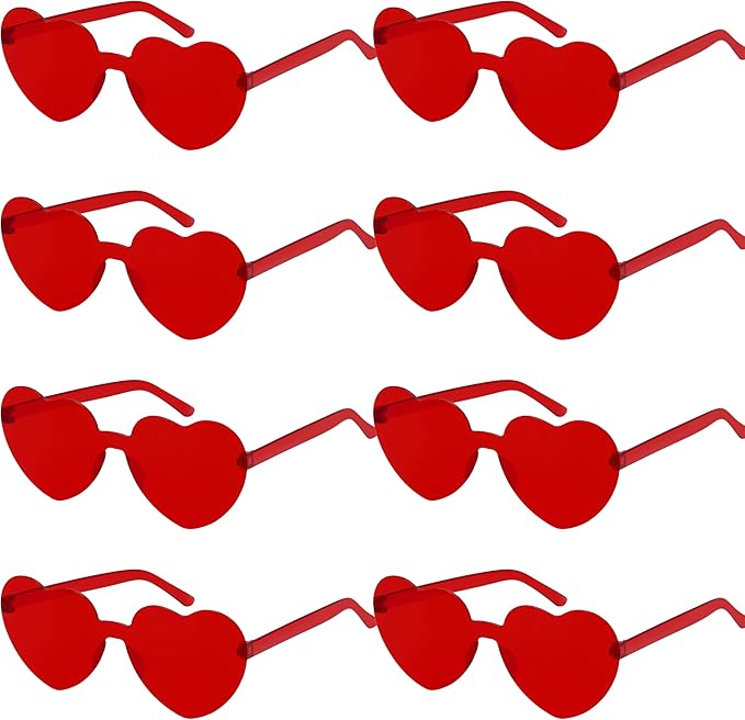 2/4/8/12/20 Pairs Heart Shaped Sunglasses Transparent Heart Glasses Rimless Trendy Eyewear for Valentines Party Favor