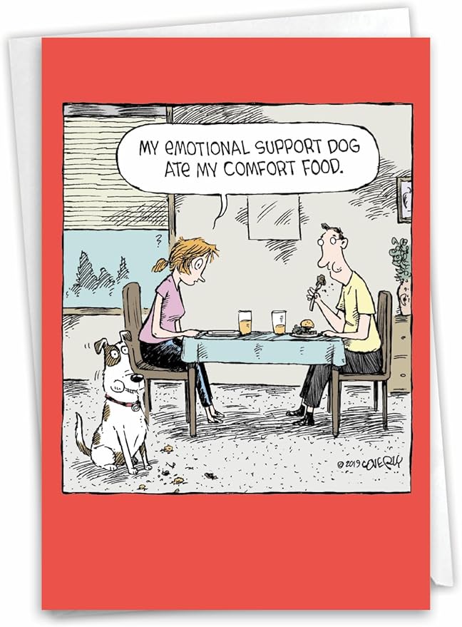 NobleWorks - 1 Humor Birthday Card with Envelope - Funny Cartoons for Birthday Greetings, Celebration Notecard - Support Dog C3647BDG