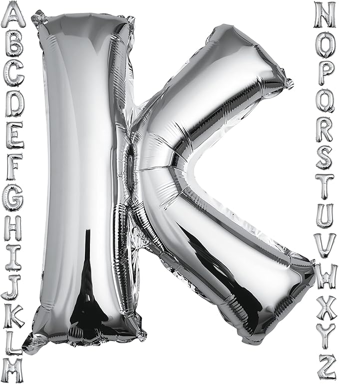 40 inch Silver Letter K Balloon, Big Size Alphabet Foil Mylar Helium Balloons for Birthday Party Celebration Wedding Anniversary Baby Shower Decorations Supplies Alphabet K