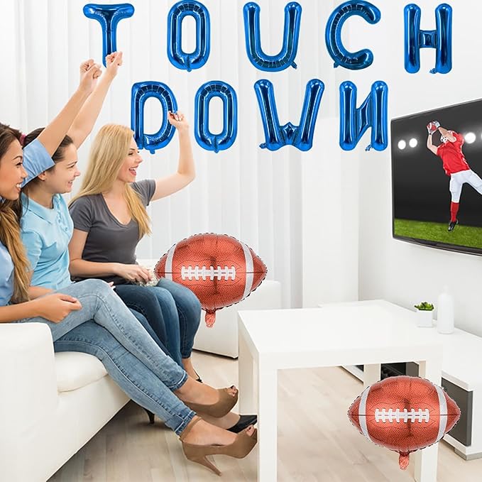 Blue Touchdown Balloons Football Balloons Rugby Birthday Party Balloons Letter Balloon for Football Birthday Party Decoration Sports Ballons Arch Kits Party Balloon Sets-11 PCS