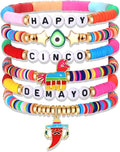 Surfer Heishi Bracelets for Women Stackable Rainbow Vinyl Disc Clay Beaded Stretch Bracelets Elastic Layering Friendship Bracelets Boho Summer Beach Jewelry