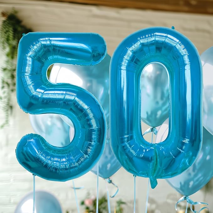 40 Inch Large Blue Number Celebration and Decoration Balloon for Birthday Parties, Graduations, Anniversaries, Weddings, Photo Shoots, Special Events - Helium Foil Mylar (Blue Number 50)