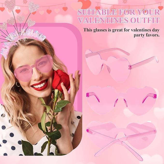 Semato Pink valentines Day Headband with Pink Heart Sunglasses for Valentines Day Accessories Galentines Party Favors Halloween Costume